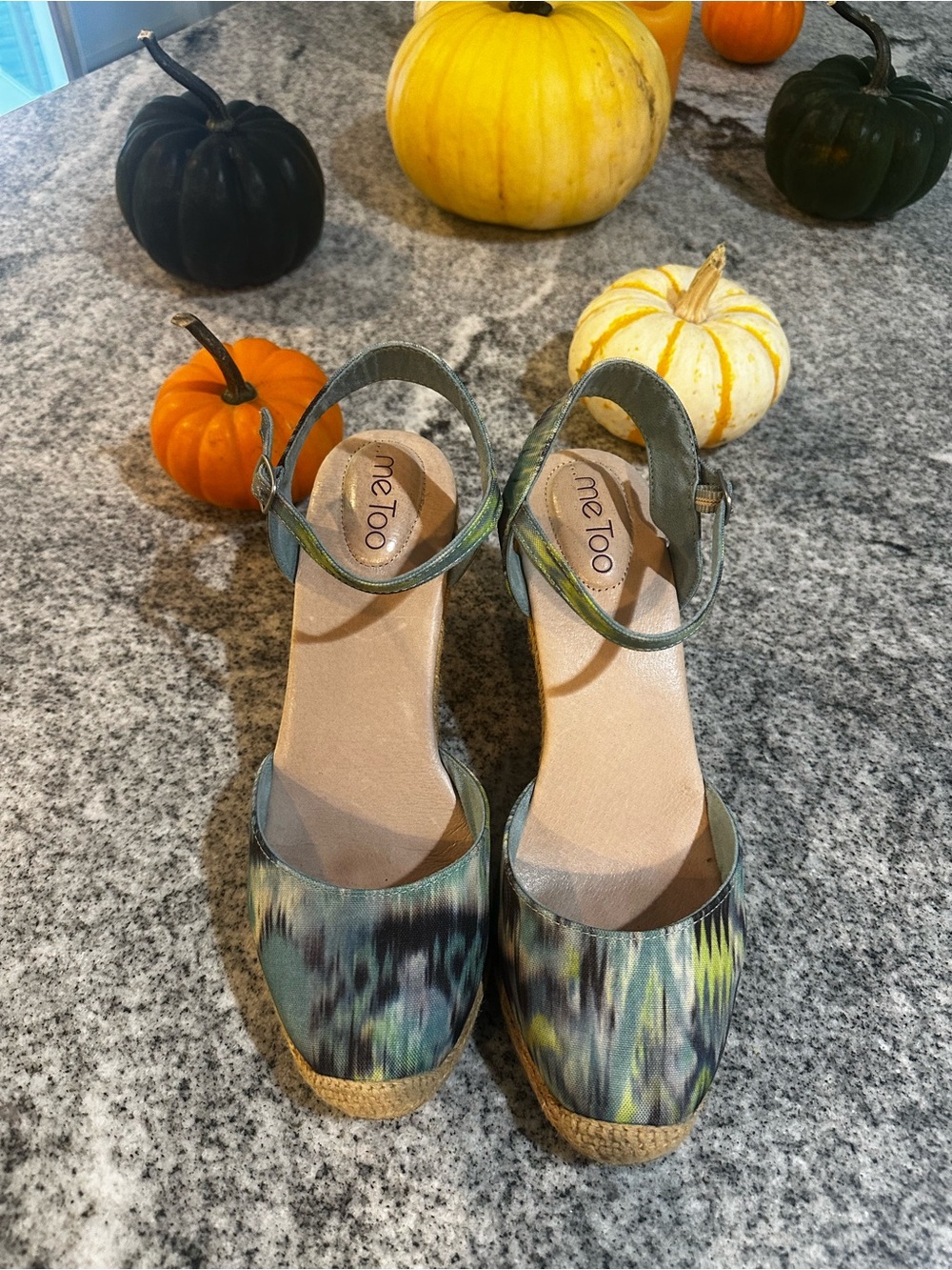 me too Green Multi-Print Ankle-Strap Espadrille Wedges